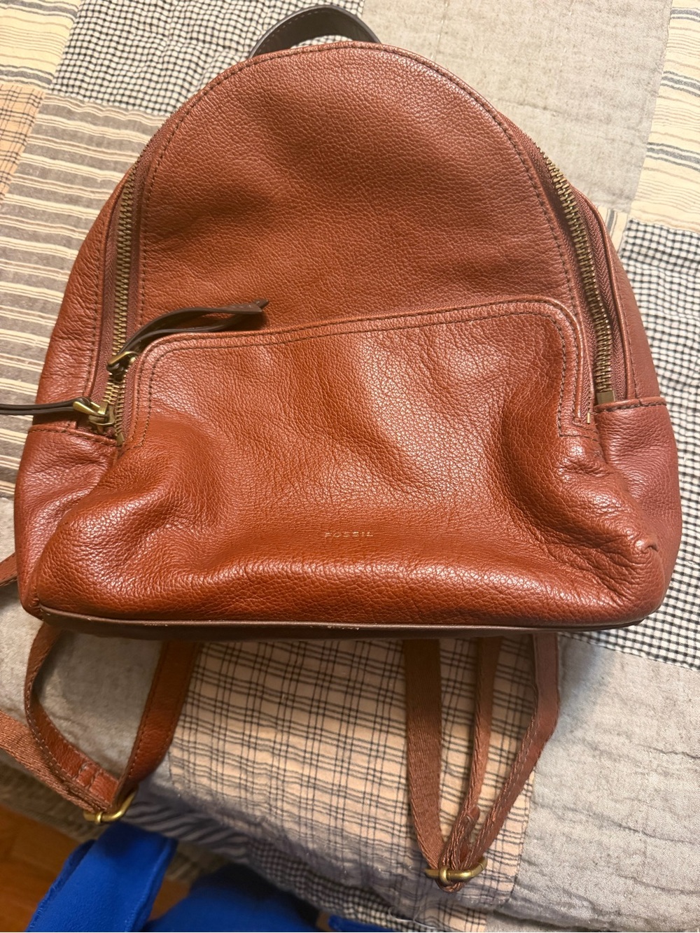 Fossil Cognac Pebbled Leather Backpack